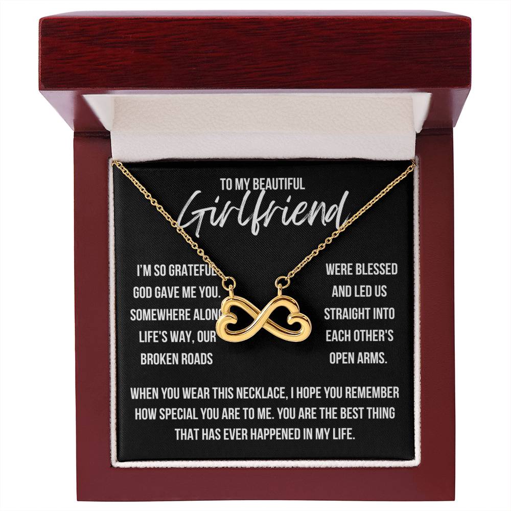 To My Beautiful Girlfriend "I'm so grateful..." Infinity Love Hearts Necklace, view 3