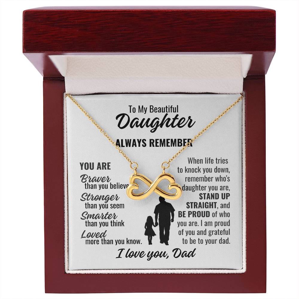 To My Beautiful Daughter "You are braver..." Infinity Love Hearts Necklace, view 3