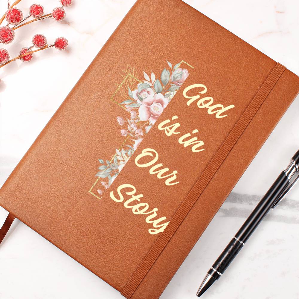 God Is In Our Story Roses Cross  Vegan Leather Wedding Journal