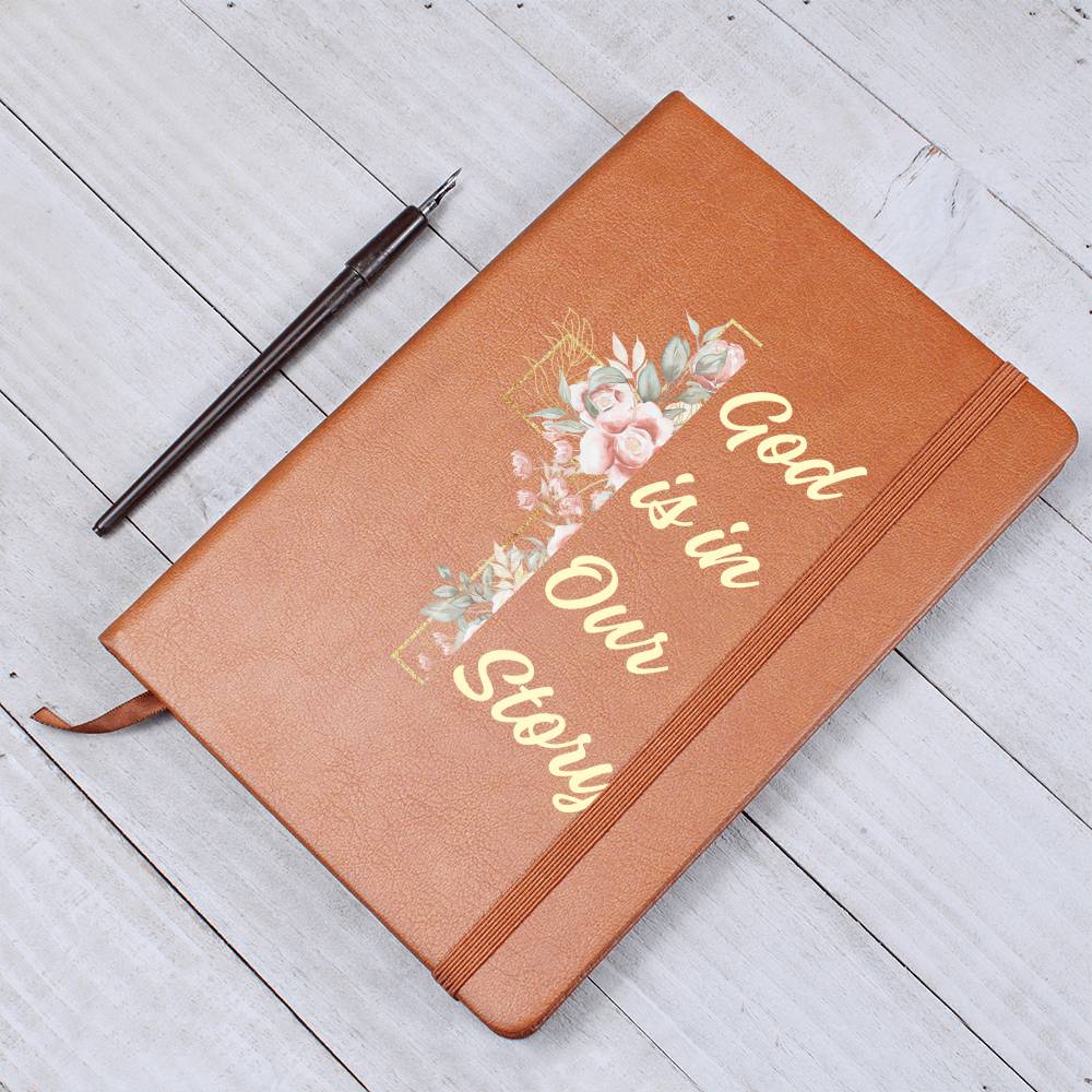 God Is In Our Story Roses Cross  Vegan Leather Wedding Journal