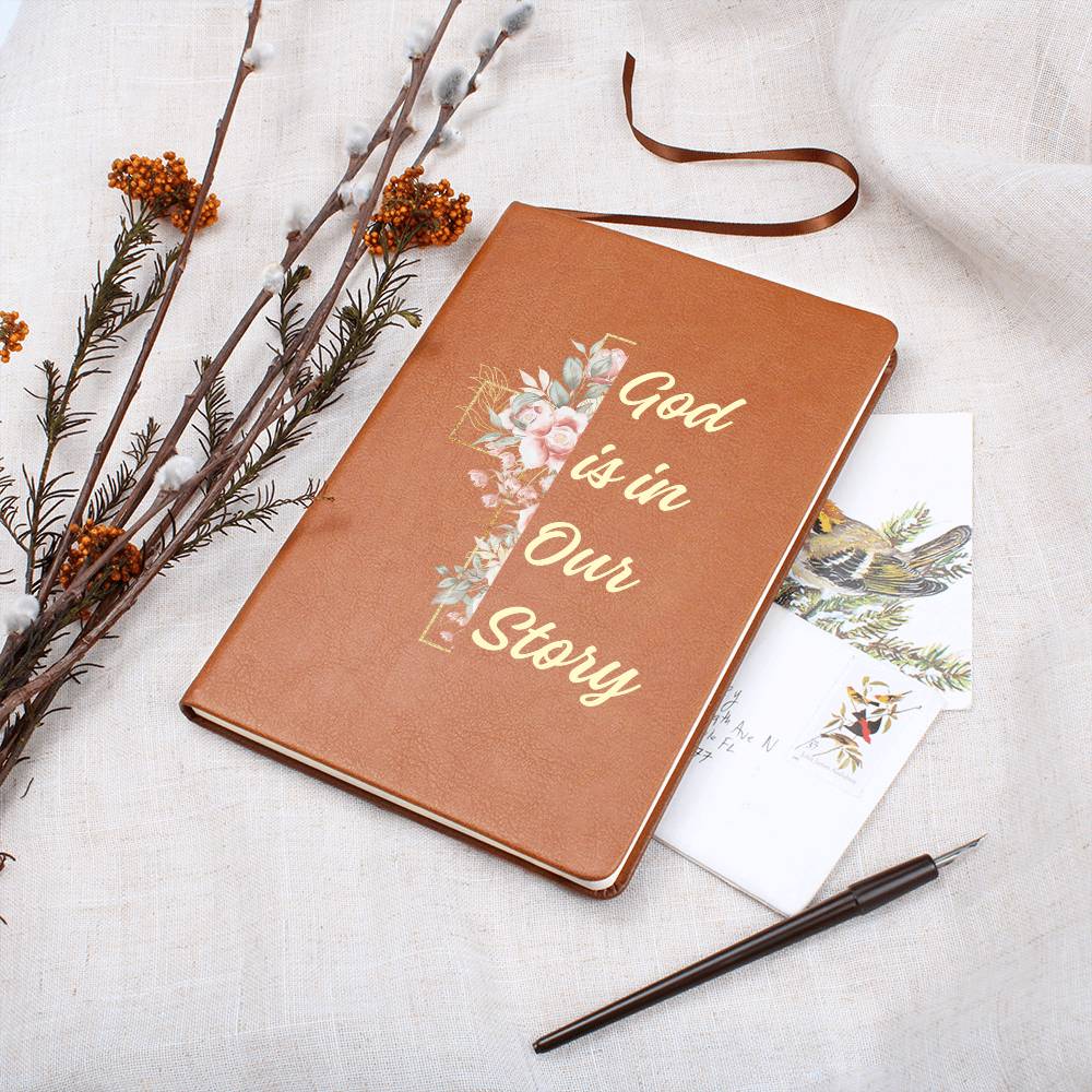 God Is In Our Story Roses Cross  Vegan Leather Wedding Journal
