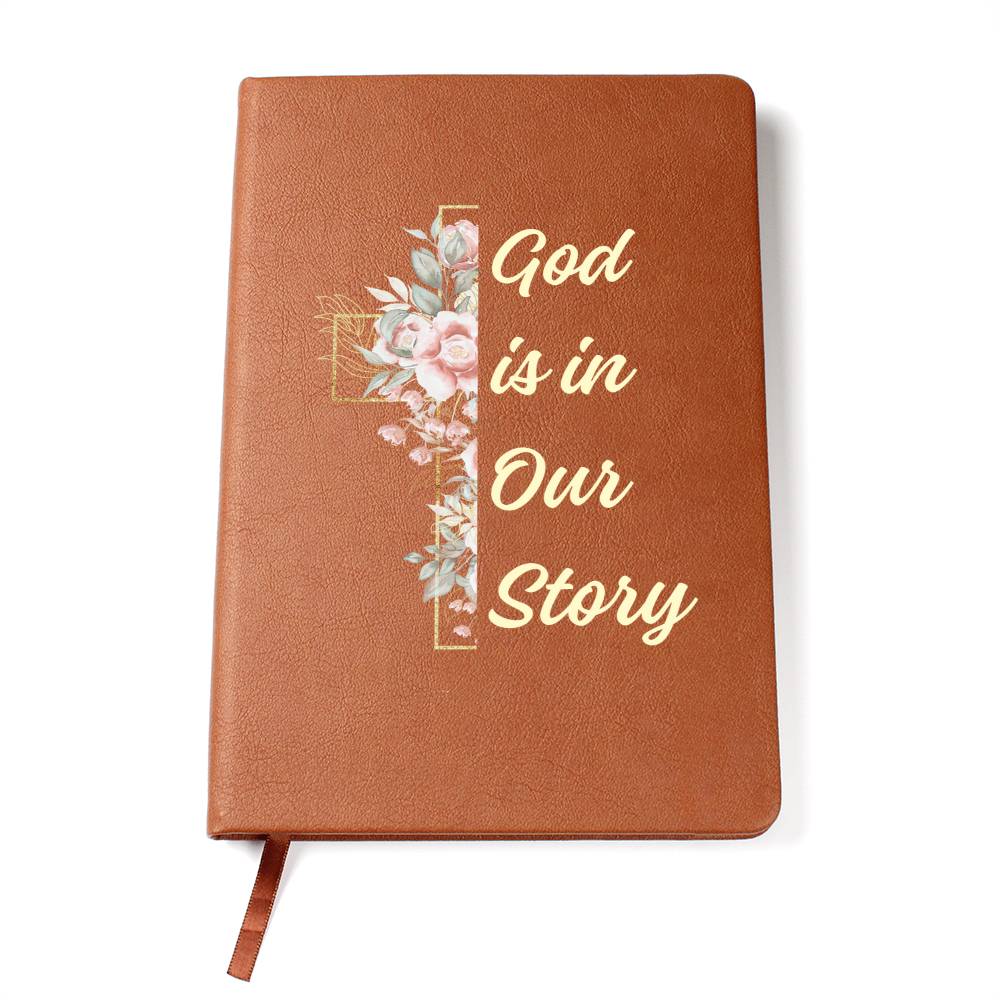 God Is In Our Story Roses Cross  Vegan Leather Wedding Journal