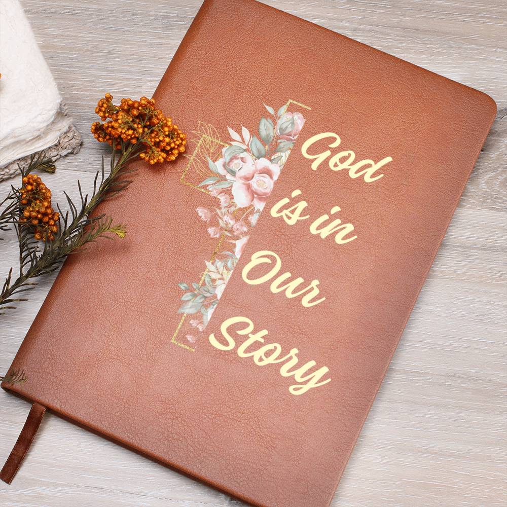 God Is In Our Story Roses Cross  Vegan Leather Wedding Journal