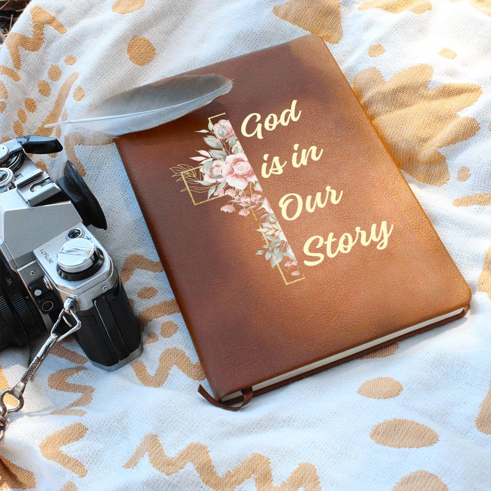 God Is In Our Story Roses Cross  Vegan Leather Wedding Journal