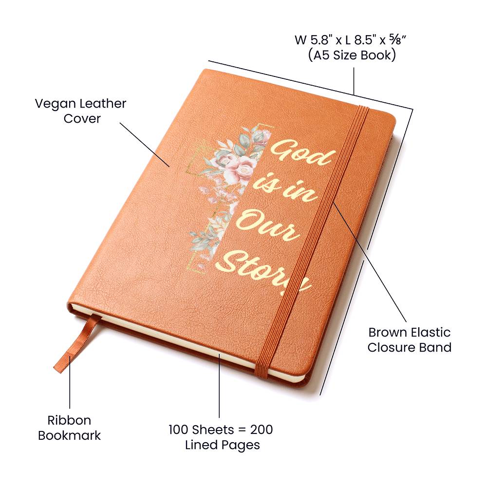 God Is In Our Story Roses Cross  Vegan Leather Wedding Journal