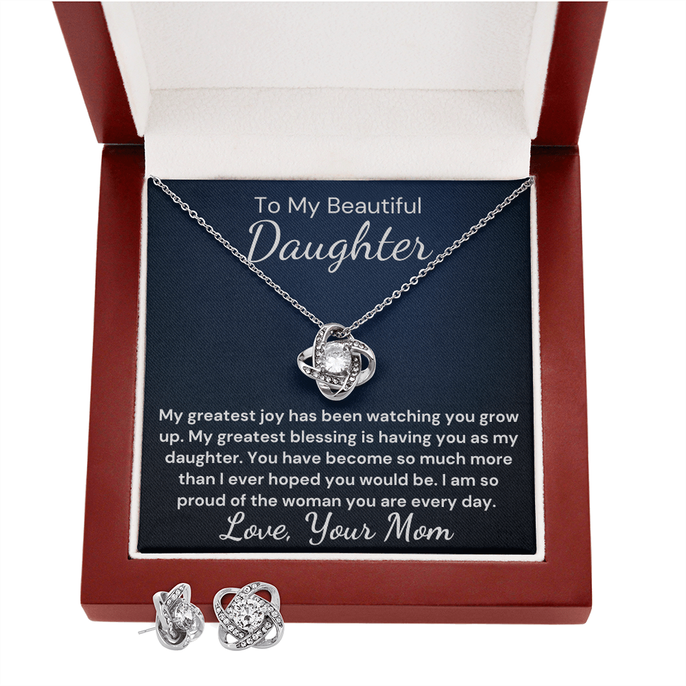 Gift to Daughter From Mom Greatest Blessing Love Knot Earring & Necklace Set