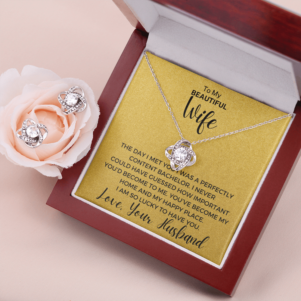 Gift to Beautiful Wife - The Day I Met You Love Knot Earring & Necklace Set