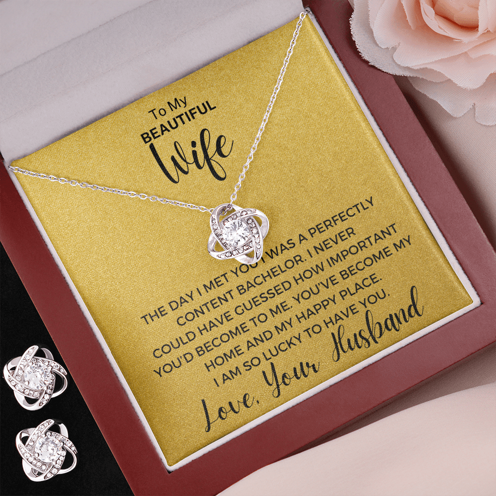 Gift to Beautiful Wife - The Day I Met You Love Knot Earring & Necklace Set