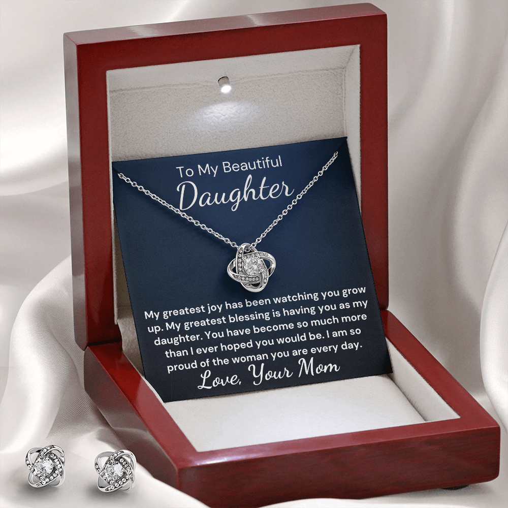 Gift to Daughter From Mom Greatest Blessing Love Knot Earring & Necklace Set