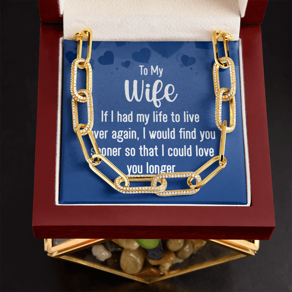 To My Wife "If I had my life..." Embellished Paperclip Chain Necklace With Premium Cubic Zirconia Crystals