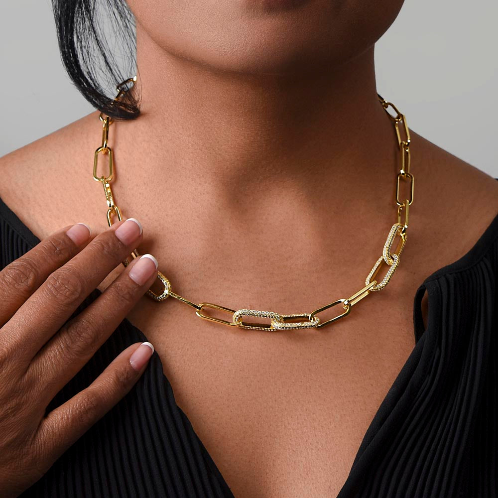 To My Wife "If I had my life..." Embellished Paperclip Chain Necklace With Premium Cubic Zirconia Crystals