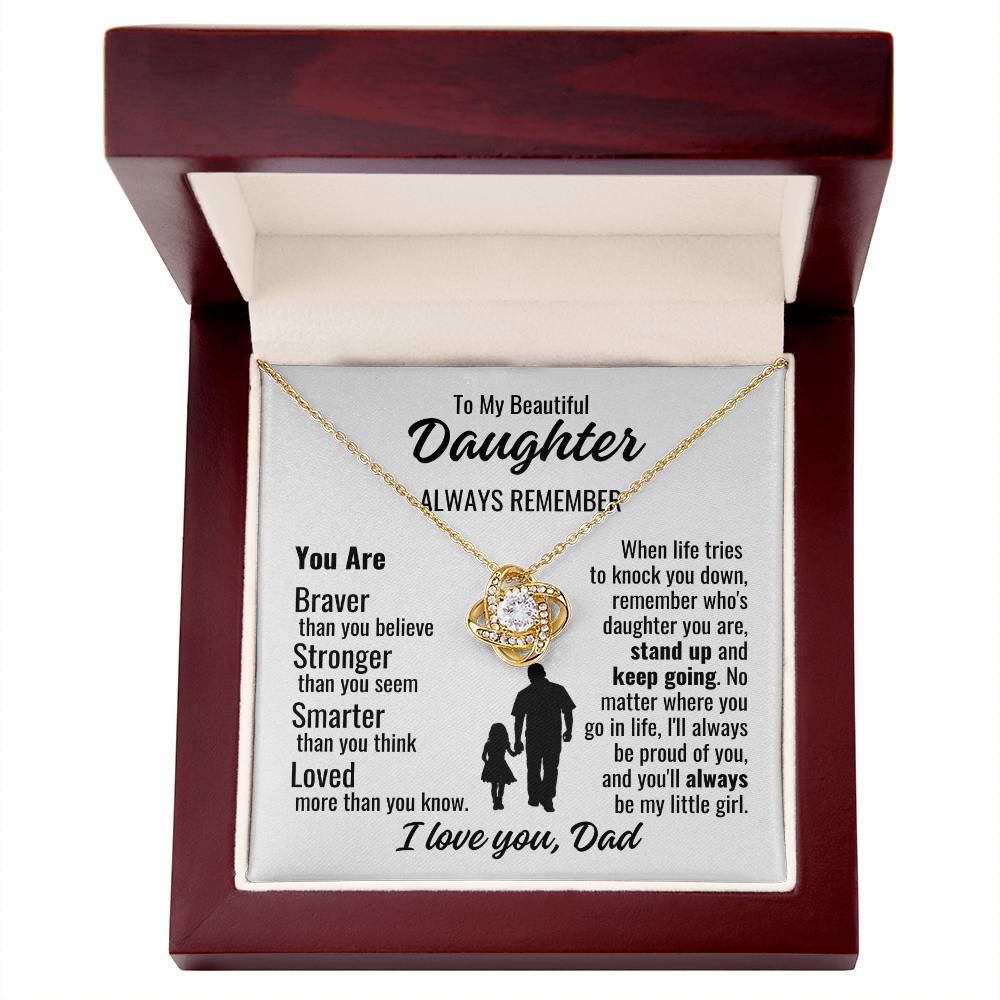 To My Beautiful Daughter "Always remember..." Zirconia Crystal Love Knot Necklace, view 2