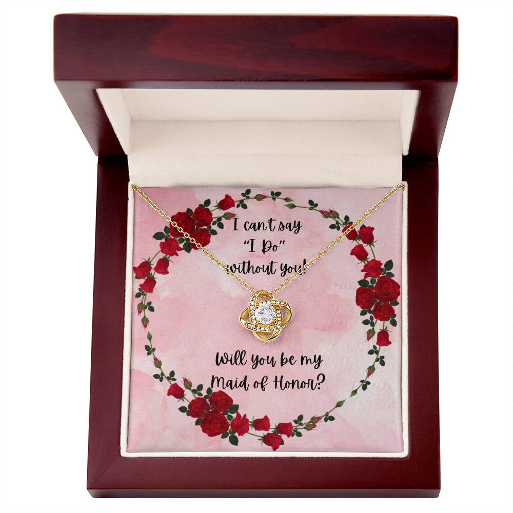 Maid of Honor Proposal Red Roses Love Knot Necklace