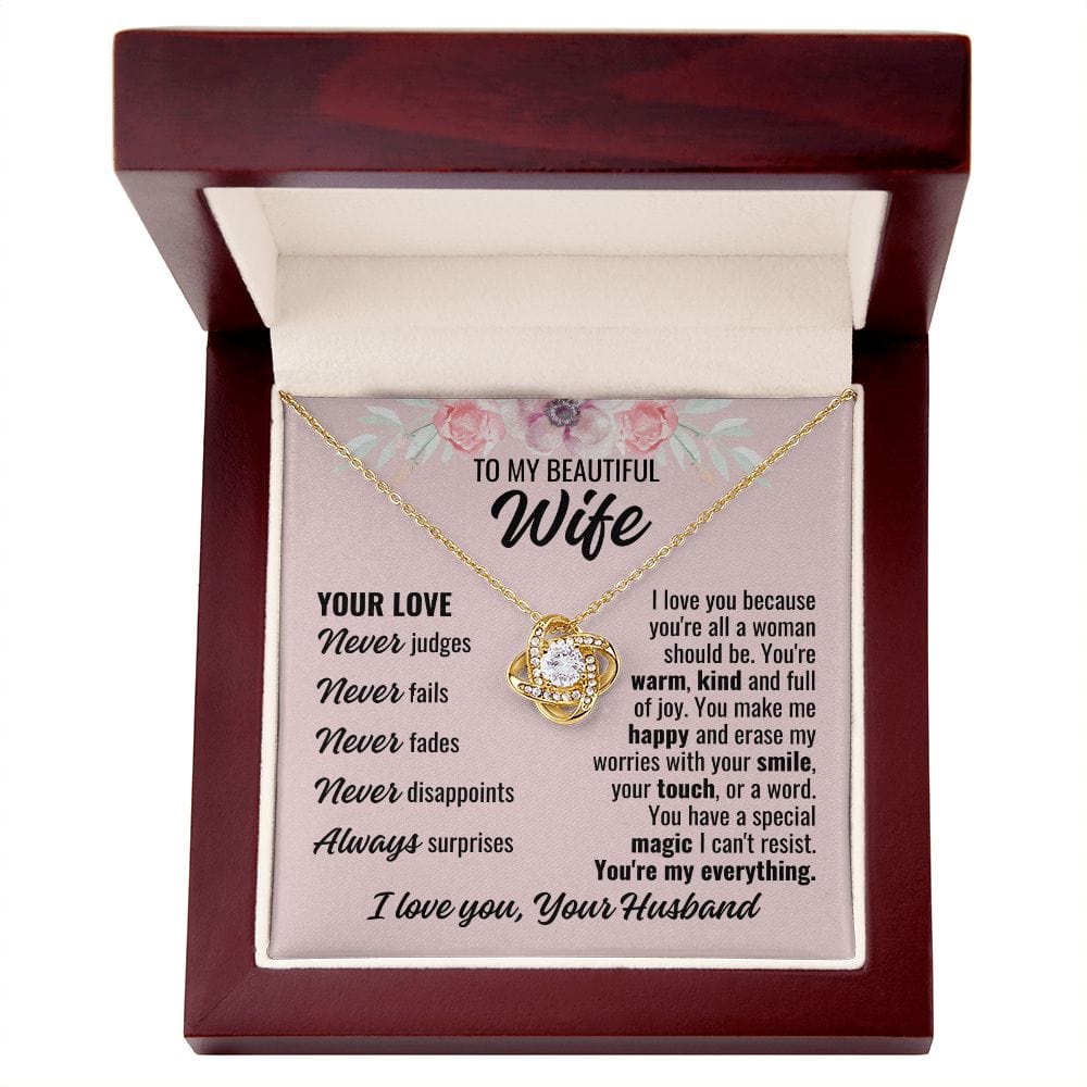 To Wife From Husband "Your Love Never..." Love Knot Necklace