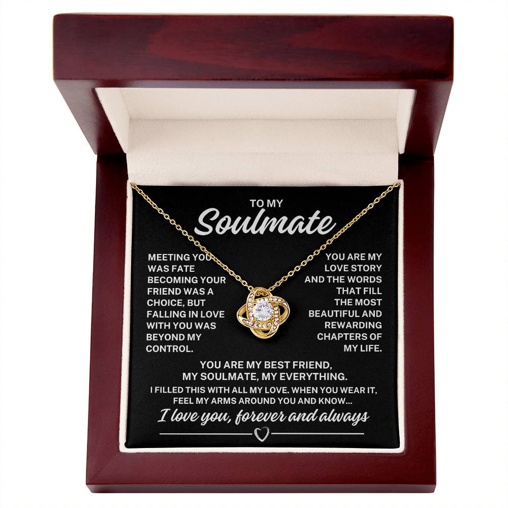 To My Soulmate "You are my love story..." Zirconia Crystal Love Knot Necklace, view 2