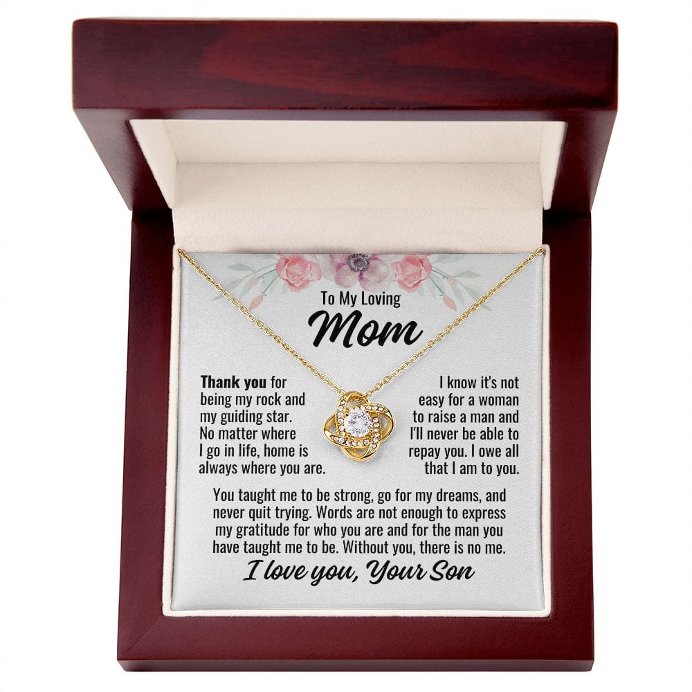 To Mom From Son "Thank you for...." Love Knot Necklace