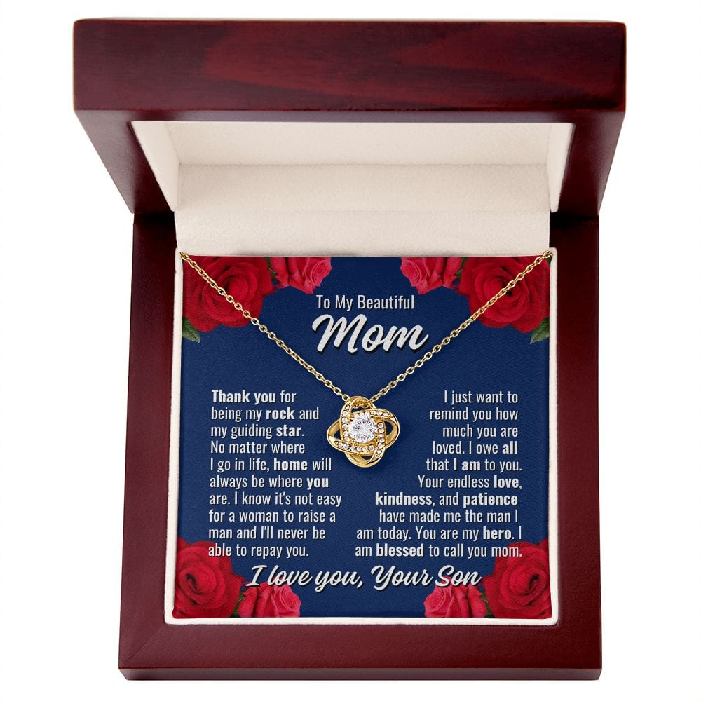 To Mom From Son "Thank you for being..." Love Knot Necklace
