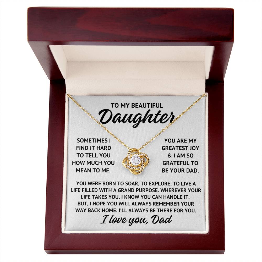 To My Beautiful Daughter "You are my greatest..." Zirconia Crystal Love Knot Necklace, view 2