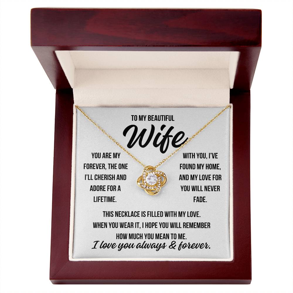 To My Beautiful Wife "You are my forever..." Zirconia Crystal Love Knot Necklace, view 2