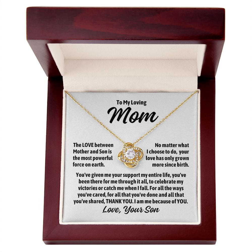 To Mom From Son "The love between mother and son..." Love Knot Necklace