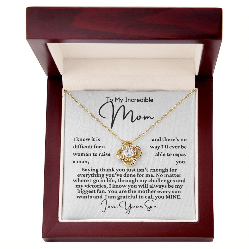 To Mom From Son "I know it is difficult..." Love Knot Necklace
