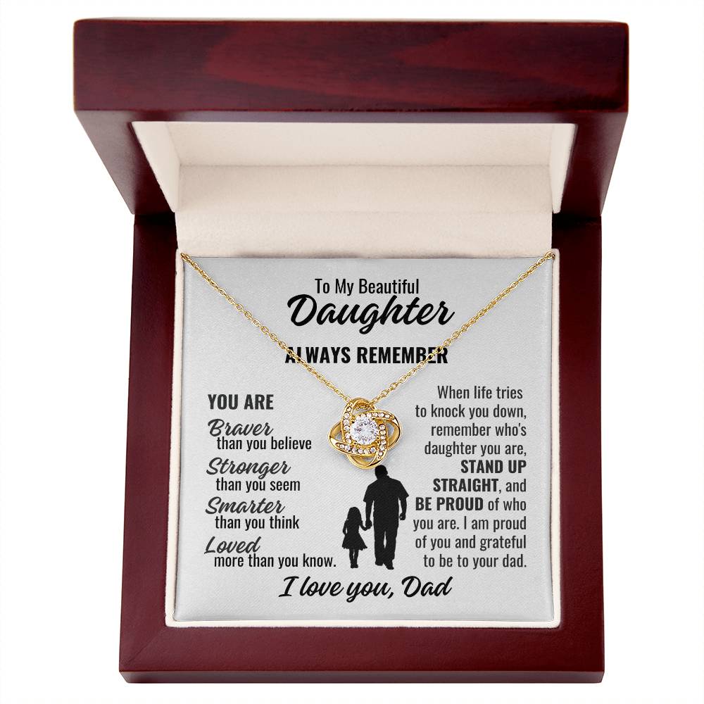 To My Beautiful Daughter "Braver Stronger Smarter" Zirconia Crystal Love Knot Necklace, view 2