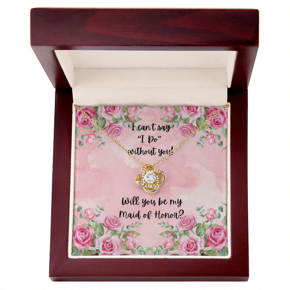 Maid of Honor Proposal Pink Watercolor Love Knot Necklace