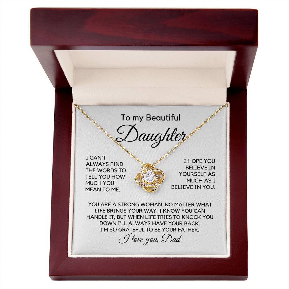 To My Beautiful Daughter "I can't always find..." Zirconia Crystal Love Knot Necklace, view 2