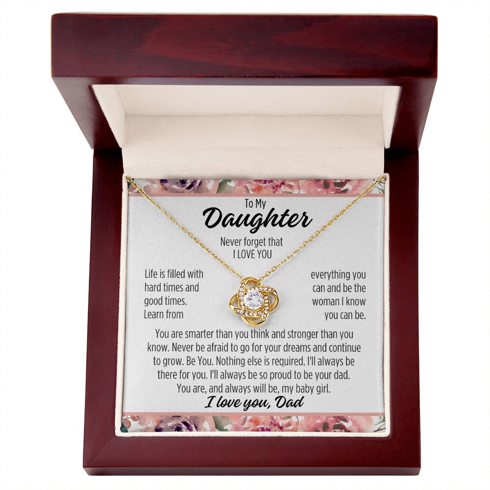 To My Daughter "Learn from everything..." Zirconia Crystal Love Knot Necklace, view 2