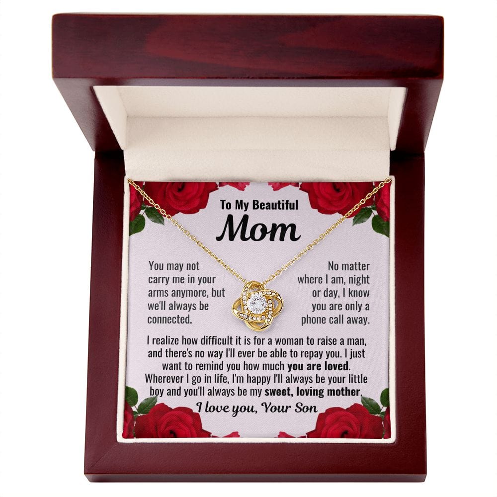 To Mom From Son "You may not carry me..." Love Knot Necklace
