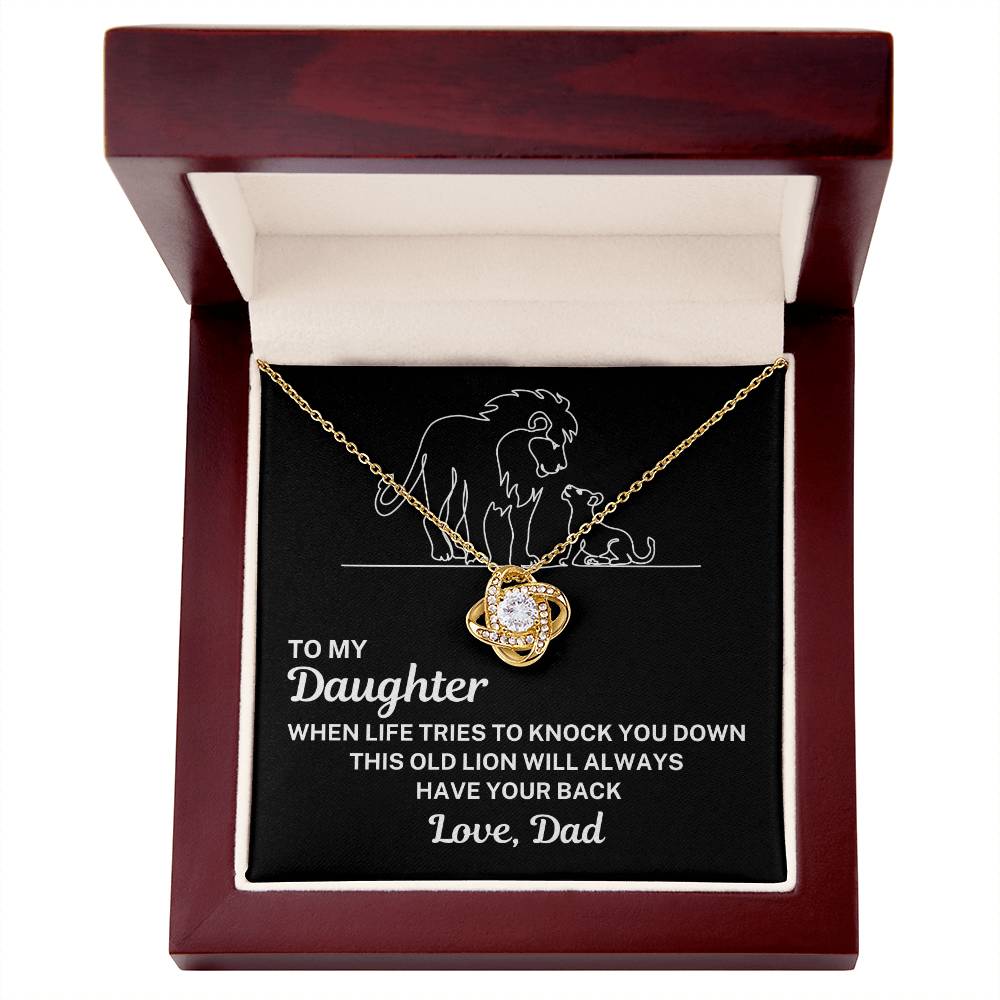 To My Beautiful Daughter "This old lion..." Zirconia Crystal Love Knot Necklace, view 2