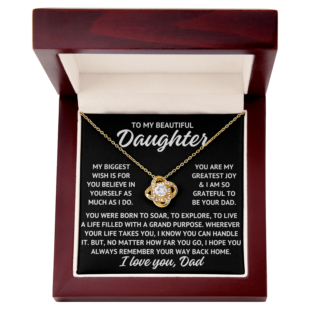 To My Beautiful Daughter "My biggest wish..." Love Knot Necklace With Lighted Luxury Box