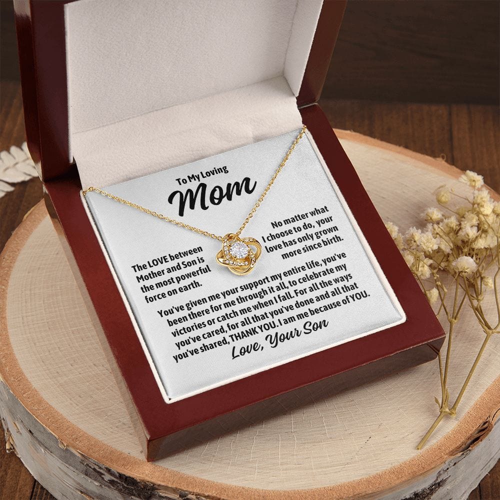 To Mom From Son "The love between mother and son..." Love Knot Necklace