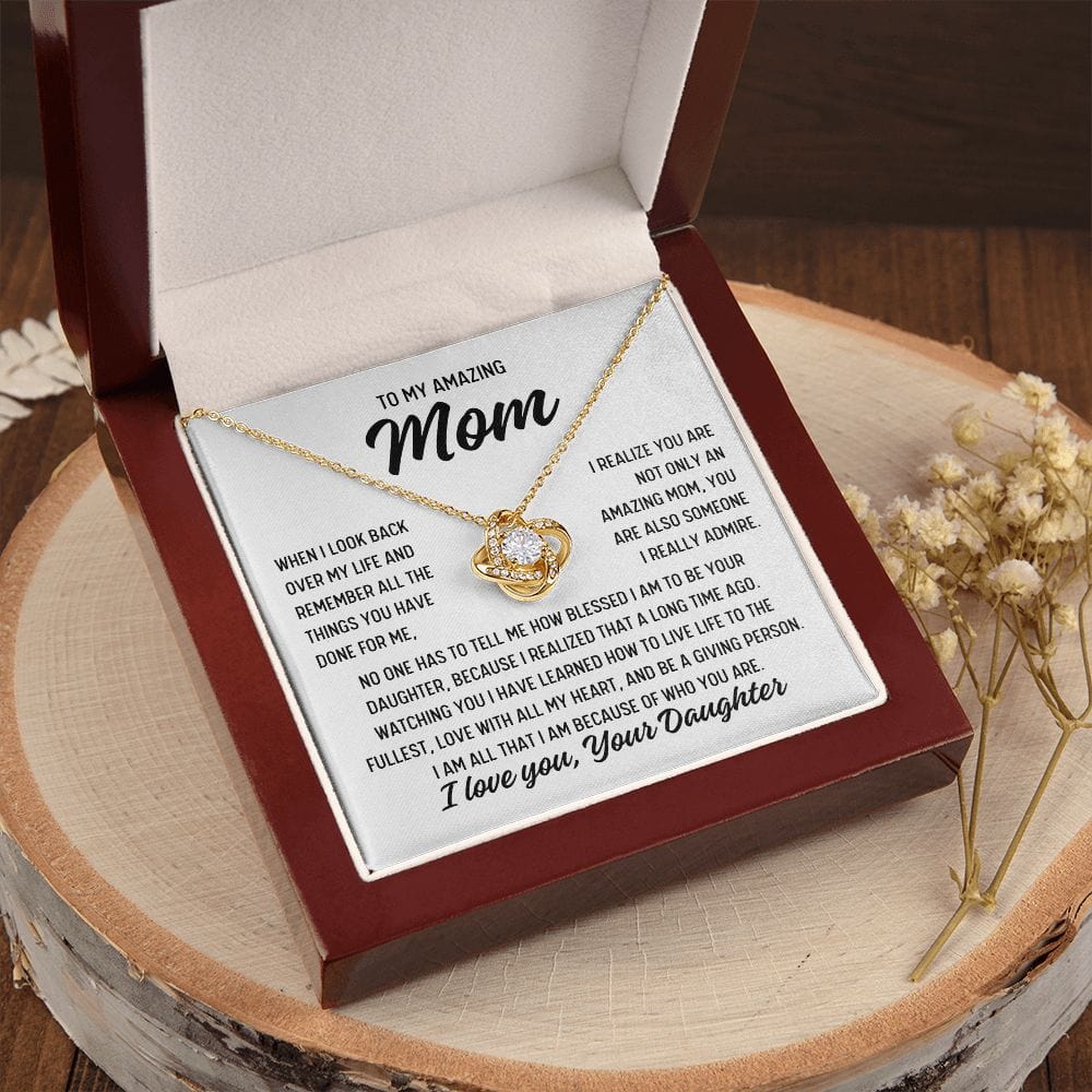 To Mom From Daughter "When I look back over..." Love Knot Necklace