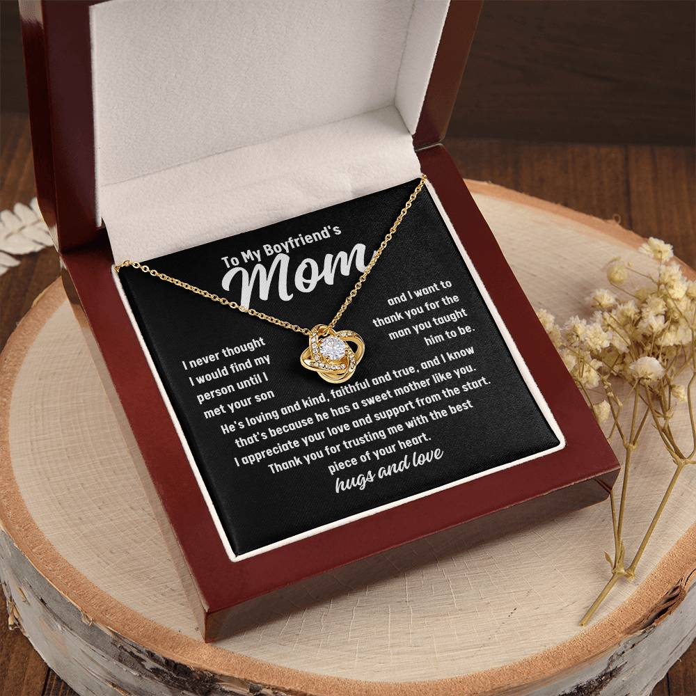 To My Boyfriend's Mom Thank You Love Knot Necklace