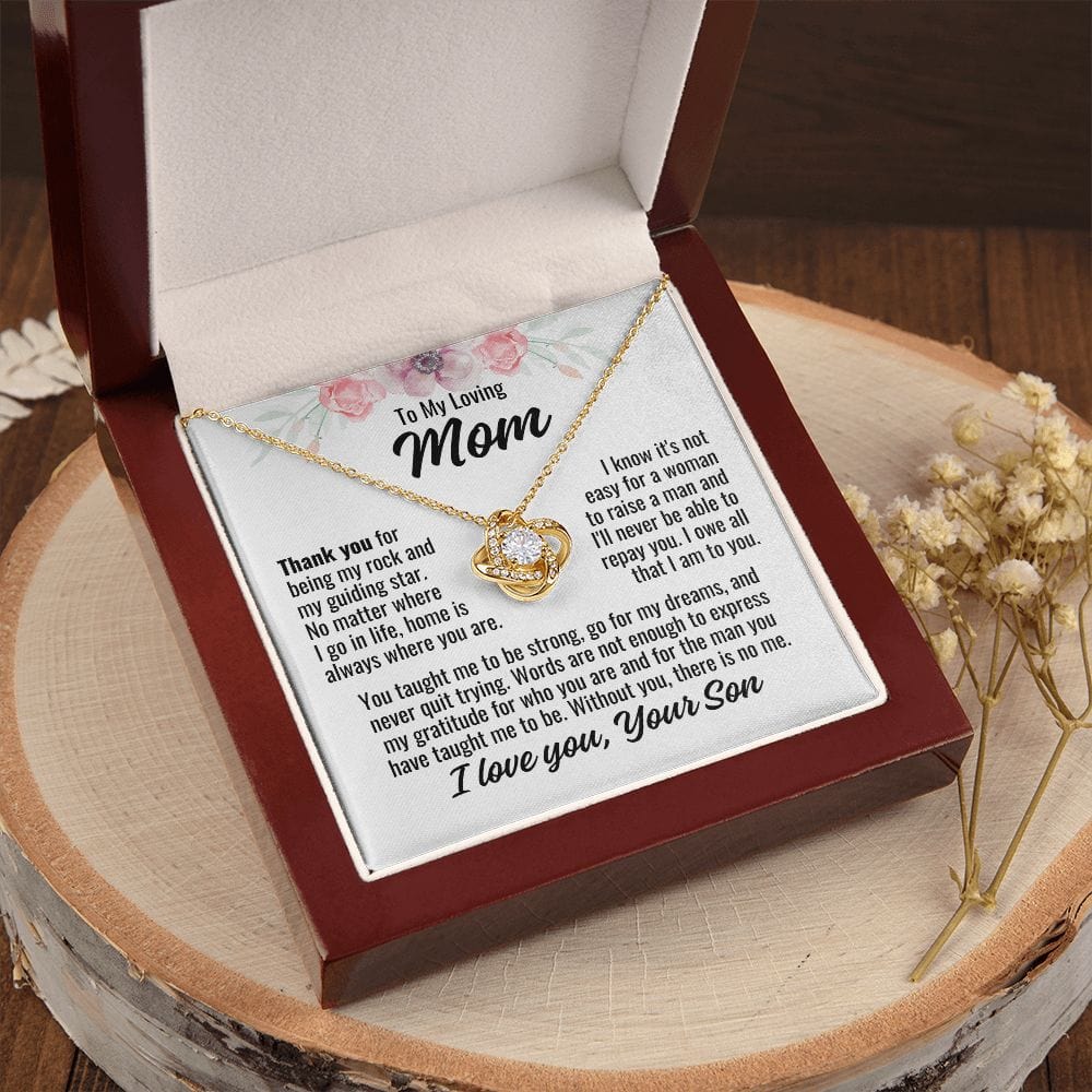 To Mom From Son "Thank you for...." Love Knot Necklace