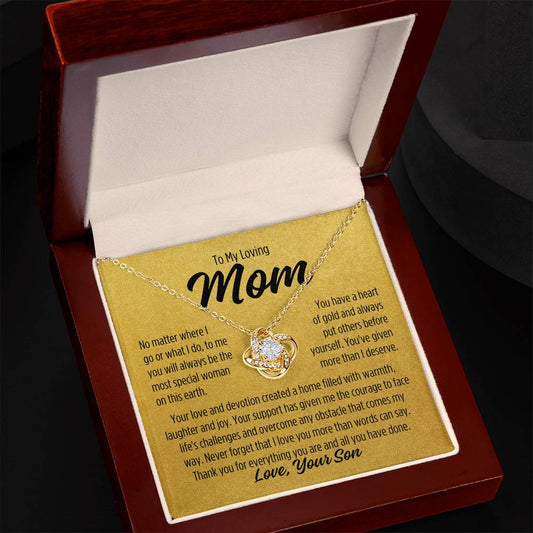 To Mom From Son "No matter..." Love Knot Necklace