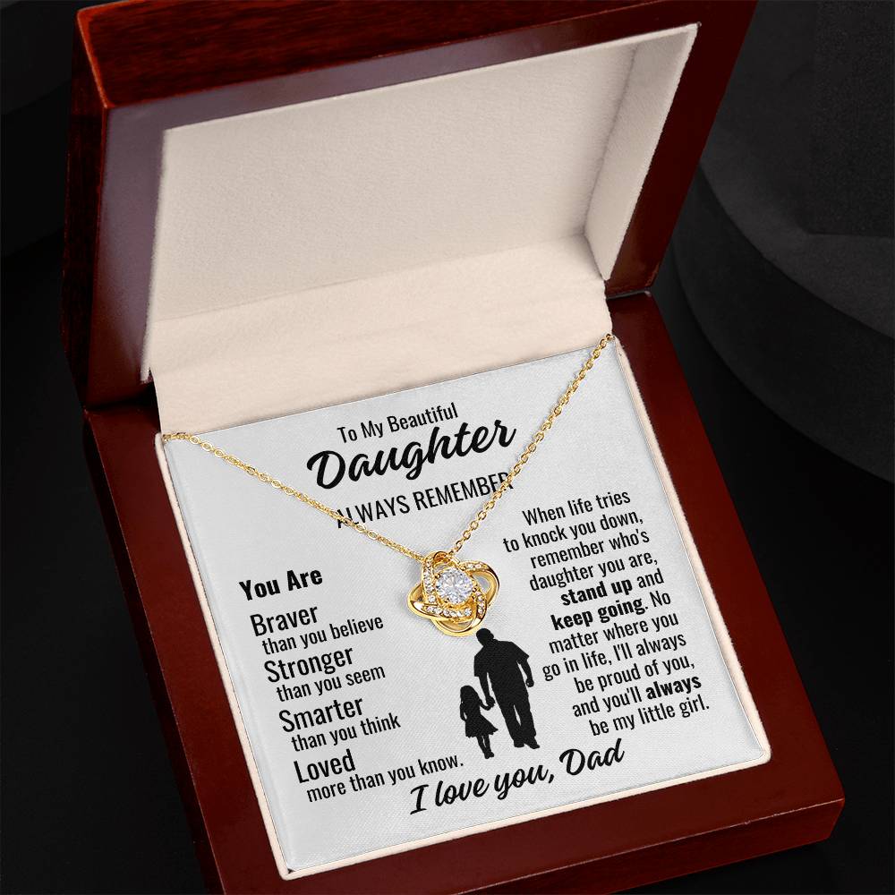 To My Beautiful Daughter "Always remember..." Zirconia Crystal Love Knot Necklace, view 3