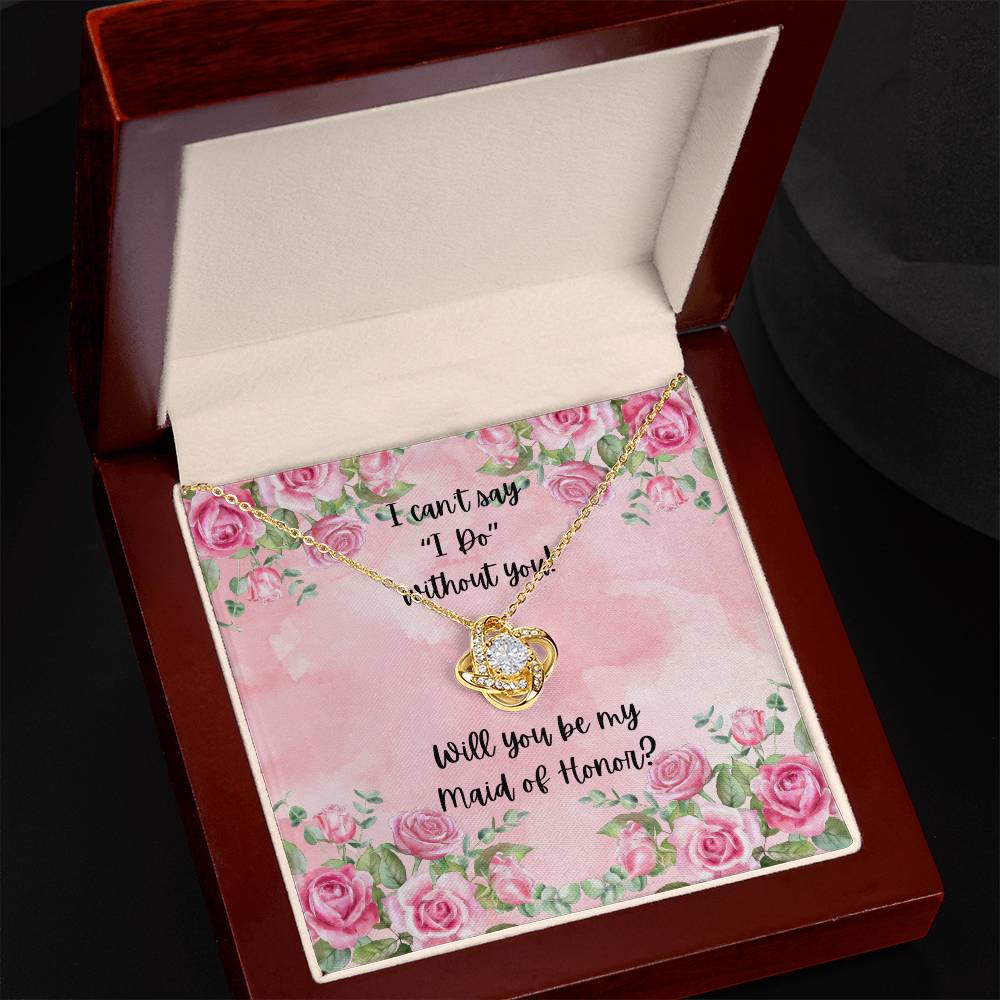 Maid of Honor Proposal Pink Watercolor Love Knot Necklace