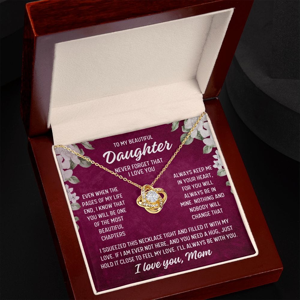To Daughter From Mom "Even when the..." Love Knot Necklace