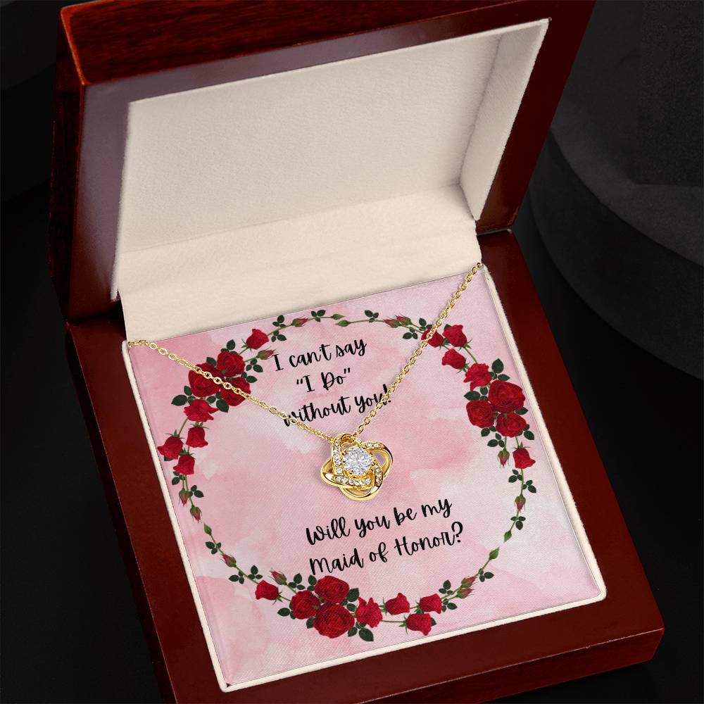 Maid of Honor Proposal Red Roses Love Knot Necklace