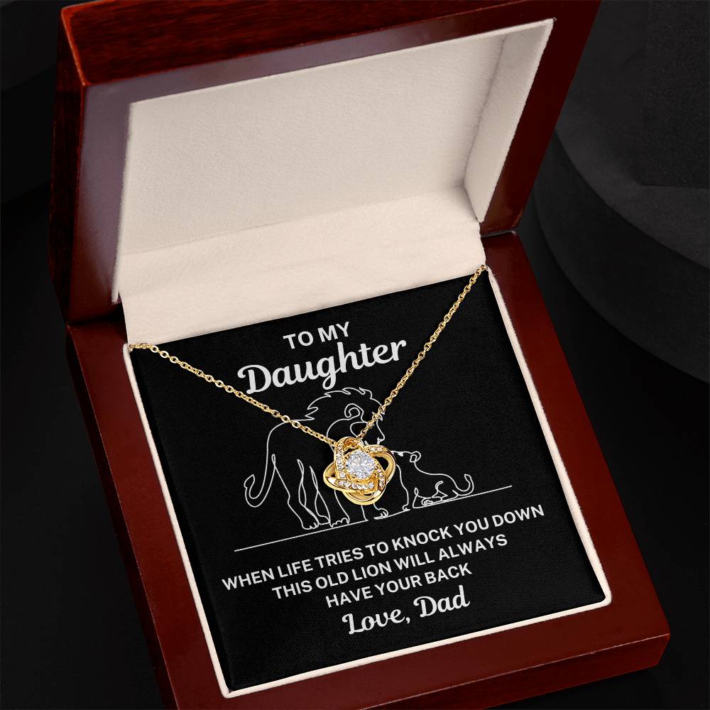 To My Daughter "When life tries..." Zirconia Crystal Love Knot Necklace, view 3