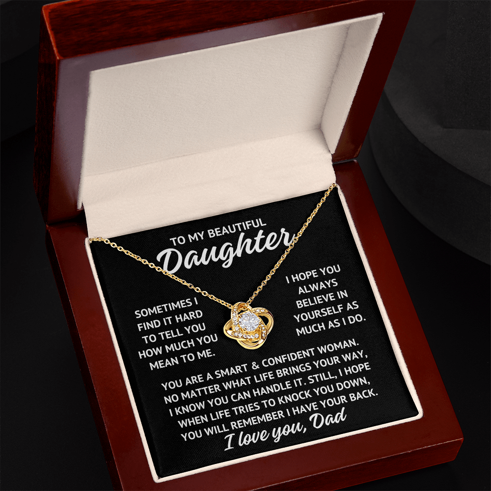 To My Beautiful Daughter "Sometimes......" Love Knot Necklace With Lighted Luxury Box