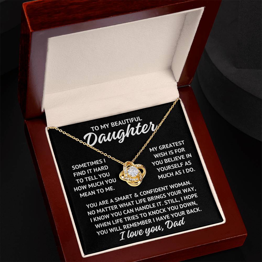 To My Beautiful Daughter "My greatest wish..." Zirconia Crystal Love Knot Necklace, view 3