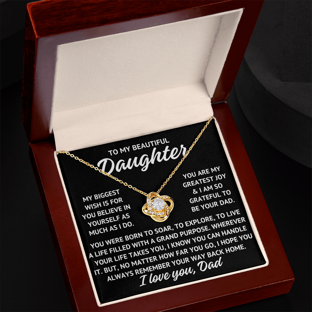 To My Beautiful Daughter "My biggest wish..." Love Knot Necklace With Lighted Luxury Box