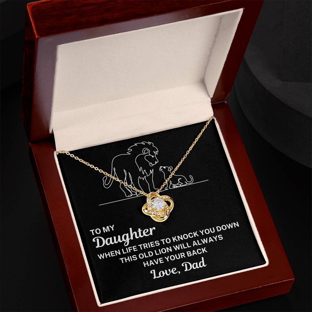 To My Beautiful Daughter "This old lion..." Zirconia Crystal Love Knot Necklace, view 3