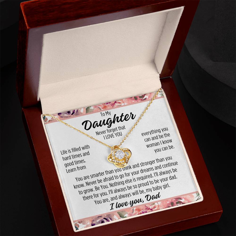 To My Daughter "Life is filled with..." Zirconia Crystal Love Knot Necklace, view 3