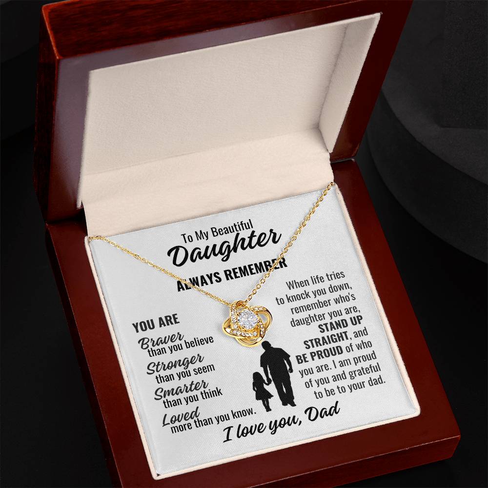 To My Beautiful Daughter "Braver Stronger Smarter" Zirconia Crystal Love Knot Necklace, view 3