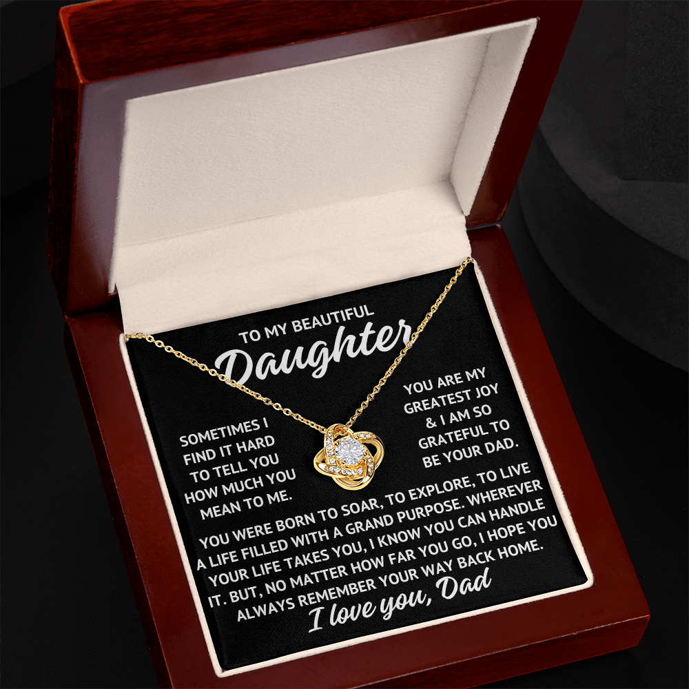 To My Beautiful Daughter "Sometimes I find..." Love Knot Necklace With Lighted Luxury Box