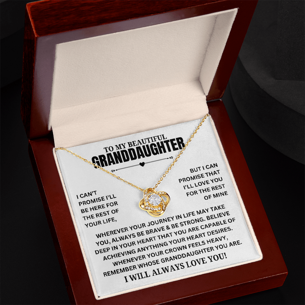 To My Beautiful Granddaughter "I can promise..." Zirconia Crystal Love Knot Necklace, view 3